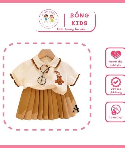 set váy xếp ly đính gấu cho bé gái Bống Kids