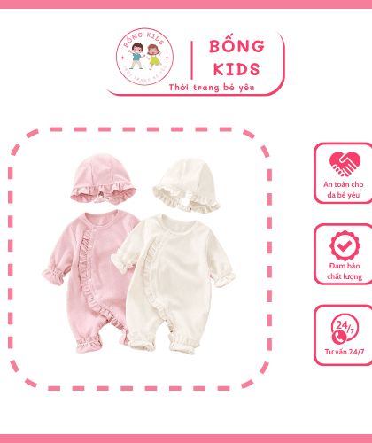 Bodysuit dài tay vải cotton 4 chiều cho bé gái Đồ liền thân Áo liền quần trẻ sơ sinh